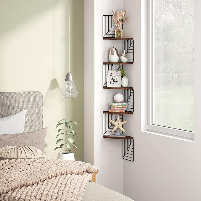 Love-KANKEI Corner Shelf Wall Mount of 5 Tier, Rustic Wood Floating Shelves - Image 4