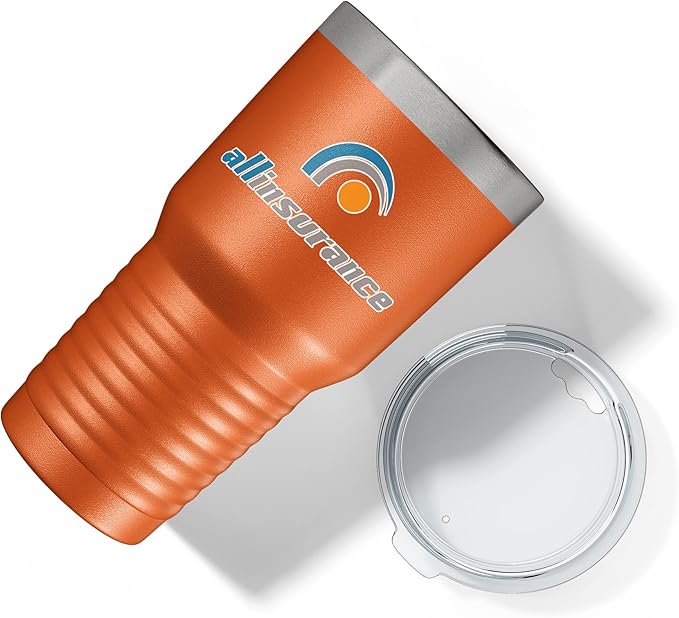 Personalized 30oz (17 Colors) Printed Insulated Stainless Steel Powder Coated Tumbler with Lid - Custom Bulk Promotional Items with your Logo - Bulk Company Small Business Party Favors (Orange)