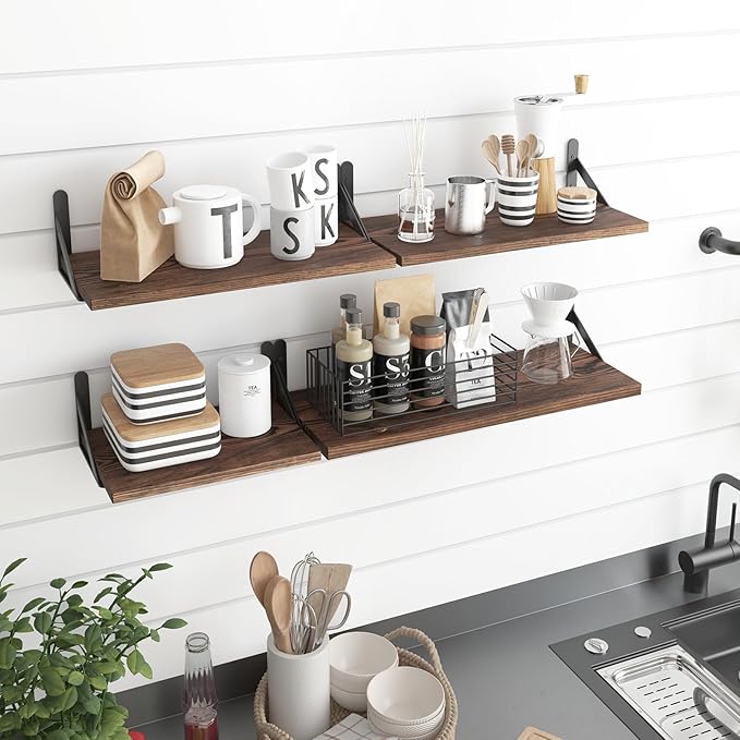 YGEOMER Floating Shelves for Wall, Different Sizes Dark Carbonized Pine Wall - Image 7