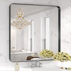 LOAAO 36X36 Inch Black Metal Framed Bathroom Mirror by LOAAO