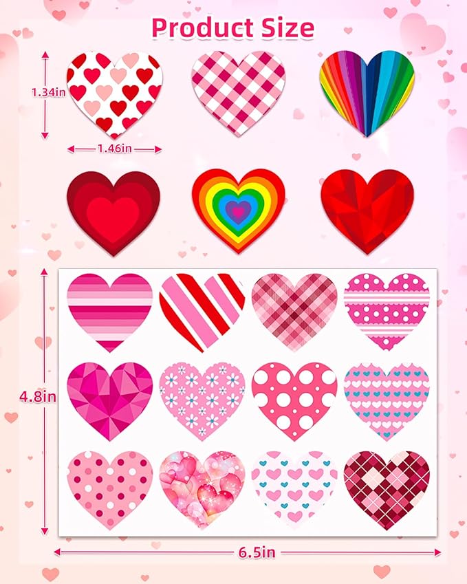 32 Sheets Heart Stickers, 384 Pcs Valentines Day Stickers for Kids, Holiday Sticker for Envelopes, Cards or Gifts Bags Decor (48 Designs 8 Each)