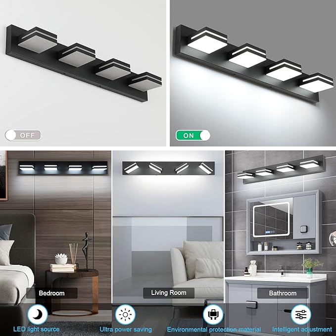 SineRise LED Modern Bathroom Vanity Light Fixtures, Matte Black Modern Acrylic - Image 4