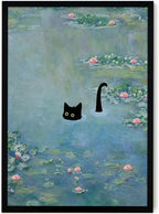 Fantasy Artists Monet Water Lilies Cat Wall Art, Framed Vintage Canvas Art Wall by Unknown