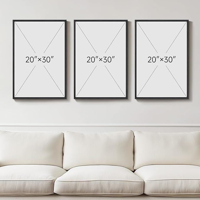 Large Framed Black and White Boho Floral Wall Art, 3 Piece Vintage Botanical - Image 3