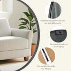 DUMOS Black Circle Mirror for Wall 20.02 inch, Bathroom Round Mirror for Over - Image 2