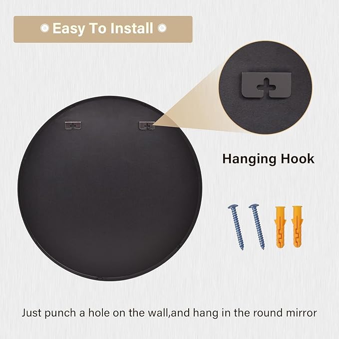 HARRITPURE Round Mirror 30 Black Wall Mounted Circle Mirrors Vanity Mirror - Image 8