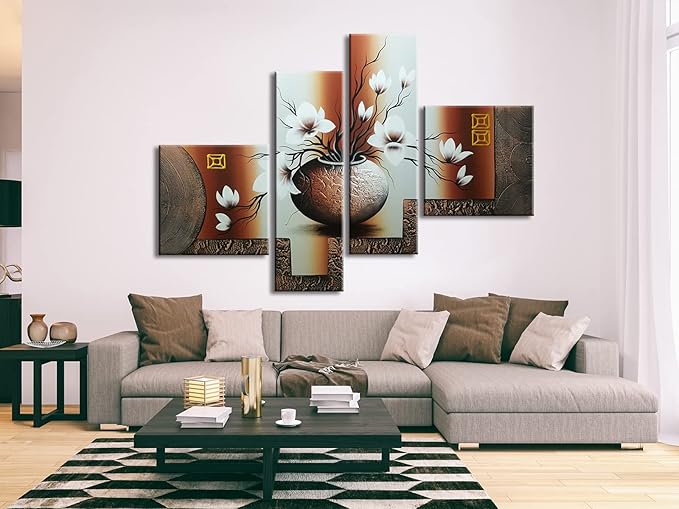 Wieco Art Huge Size Artwork 4 Panels 100% Hand-painted Modern Canvas Wall Art - Image 3