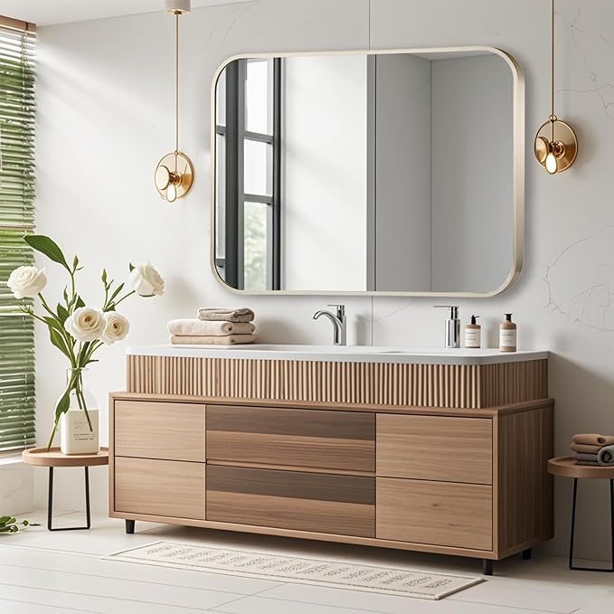 30x36 Inch Brushed Nickel Bathroom Mirror, Framed Rectangle Mirror - Image 6