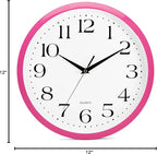 Bernhard Products Pink Wall Clock 12 inch Silent Non Ticking Battery Operated - Image 3
