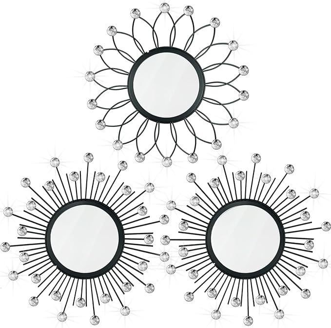 3 Pack Metal Mirrors for Wall Sunburst Wall Mirrors Home Décor Decorative by Uaussi