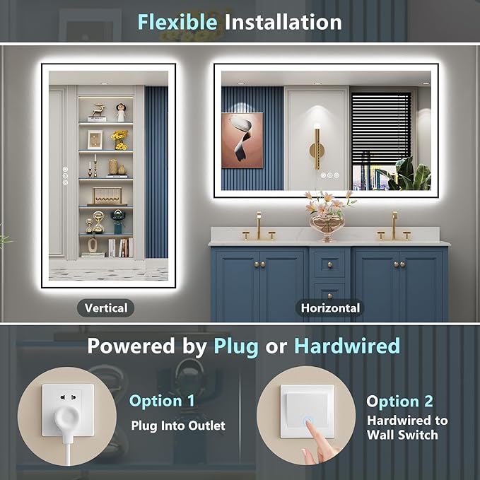66x40 Black Framed LED Bathroom Mirror - Image 7
