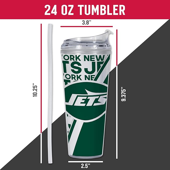 NFL Football 24oz Acrylic Tumbler with Hinged Lid, Officially Licensed Double Wall Tumbler for NFL Fans