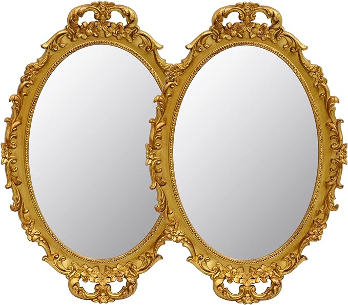 Tstarer 2 Pack - Vintage Decorative Gold Framed Mirror, Wall Hanging Mirrors & by Tstarer