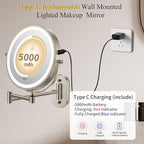 FUNTOUCH 3X/20X Wall Mounted Lighted Makeup Mirror, 5000mAh Rechargeable Double - Image 3