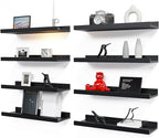 RICHER HOUSE 8 Set Black Floating Wall Mounted Shelves, Nursery Hanging Book by RicherHouse