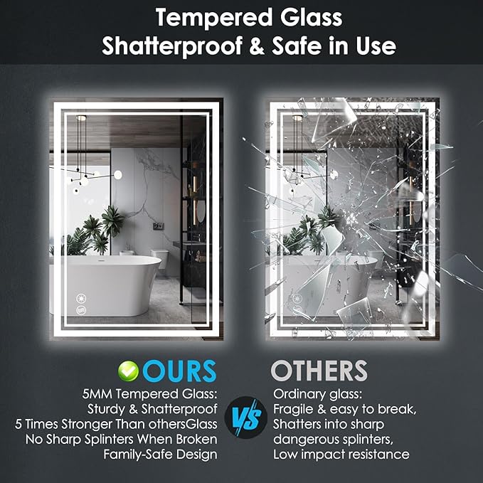 24“ x 36” LED Mirror for Bathroom Front and Backlit Anti-Fog Dimmable 3 Colors - Image 7