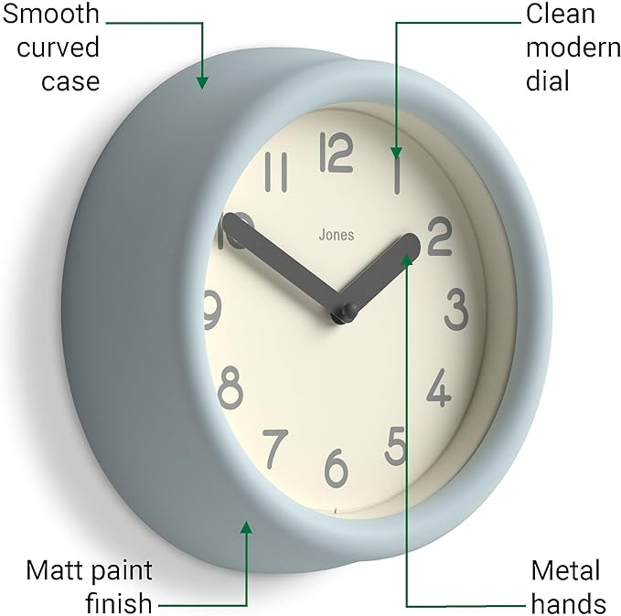 JONES CLOCKS® Fuze wall Clock | Small Round Clock | Pale Blue | Playful Modern - Image 5