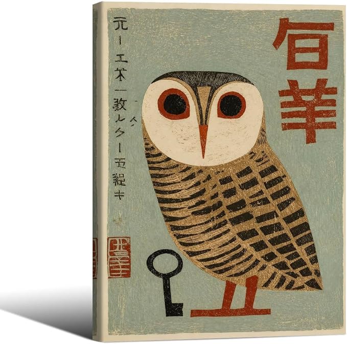 Vintage Japanese Framed Wall Art Owl Poster Mid Century Animal Print 8x10in by Heltrappe
