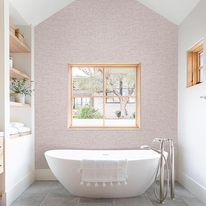 Beige Grasscloth Peel and Stick Wallpaper, Modern Textured Fabric Linen Vinyl - Image 8