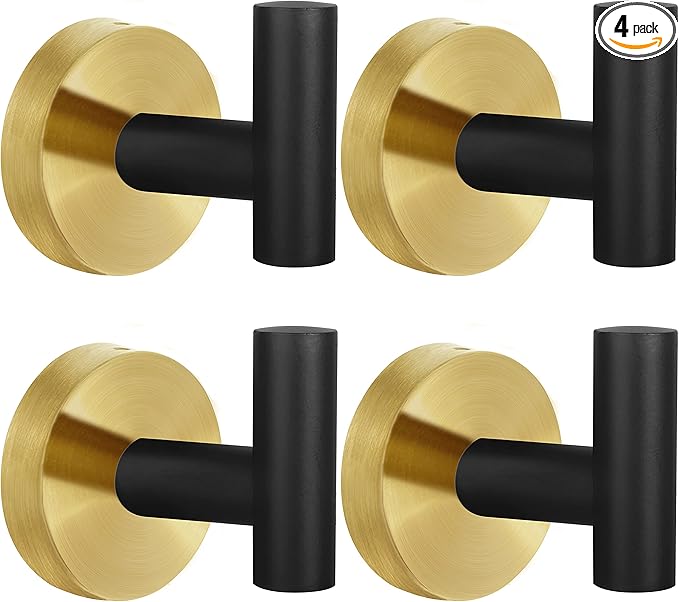 4 Pack Robe Towel Hooks Coat Black Gold Wall Hook Stainless Steel Heavy Duty by Homagic