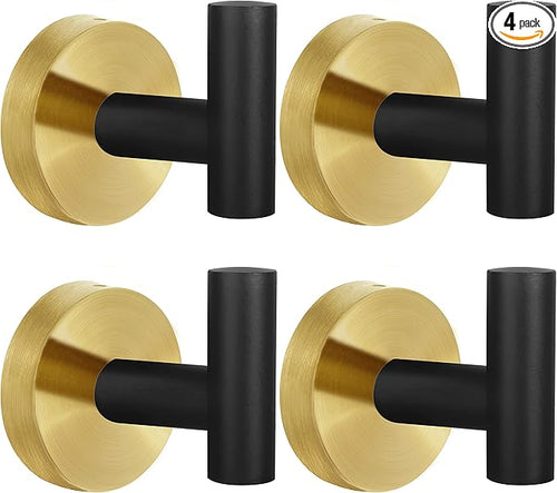 4 Pack Robe Towel Hooks Coat Black Gold Wall Hook Stainless Steel Heavy Duty by Homagic