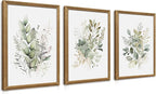 WRFON Framed Sage Green Botanical Wall Art Set of 3, Watercolor Eucalyptus & by Unknown