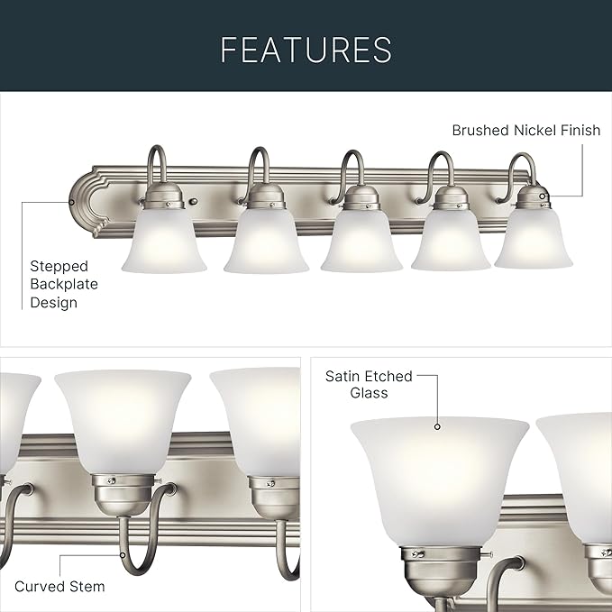 Kichler 30" 4-Light Vanity Bath Light in Brushed Nickel, Modern Bathroom Light - Image 8