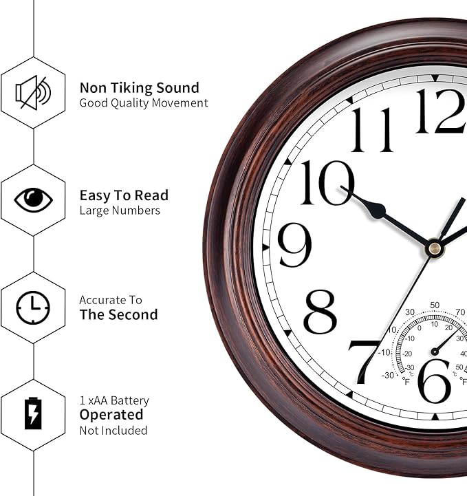 KECYET 10 Inch Outdoor Wall Clock - Image 9