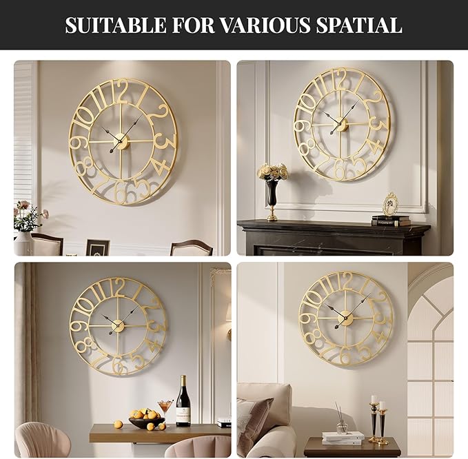 Cuspin 20 Inch Wall Clock Gold, Large Decorative Wall Clocks Battery-Operated - Image 8
