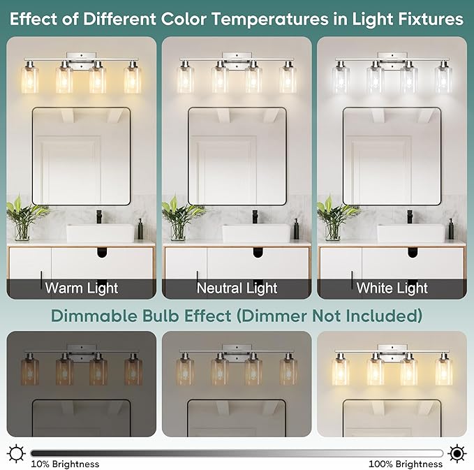 Ascher Bathroom Light Fixtures, 4-Light Vanity Light Over Mirror, Brushed - Image 9