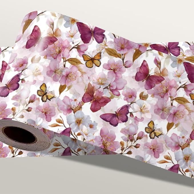 Pink Floral Wallpaper Border 196x4 Inch Peel and Stick Wall Border Removable by IOHEFY