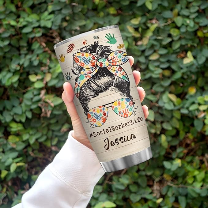 winorax Social Worker Gifts Personalized Social Workers Tumbler Stainless Steel Insulated 20oz 30oz Cup Coffee Tumblers Cups Gift Custom Name BSW MSW DSW Gifts For Women Appreciation Birthday