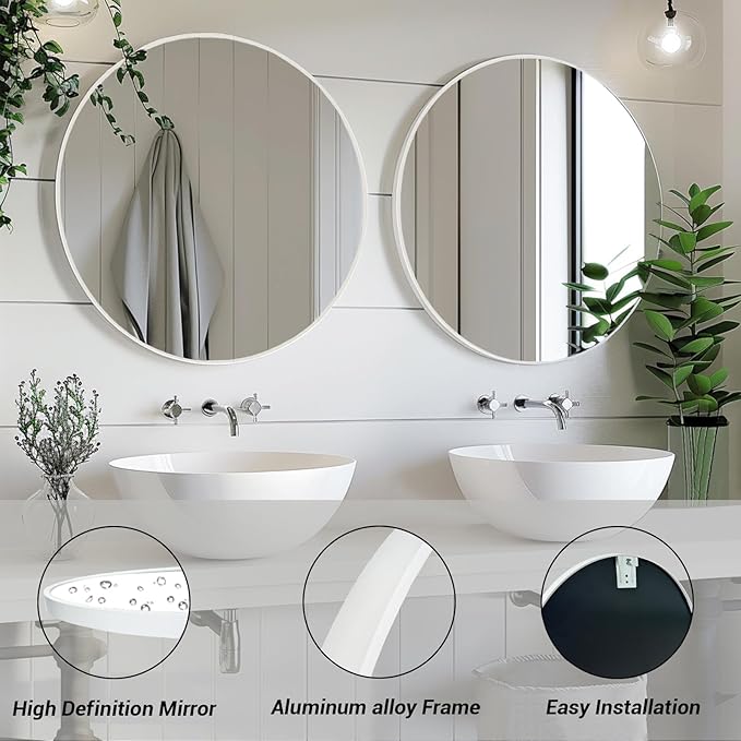 Sunniry White Round Mirror 24 inch, 2 Pack White Circle Mirror, Round Bathroom - Image 2