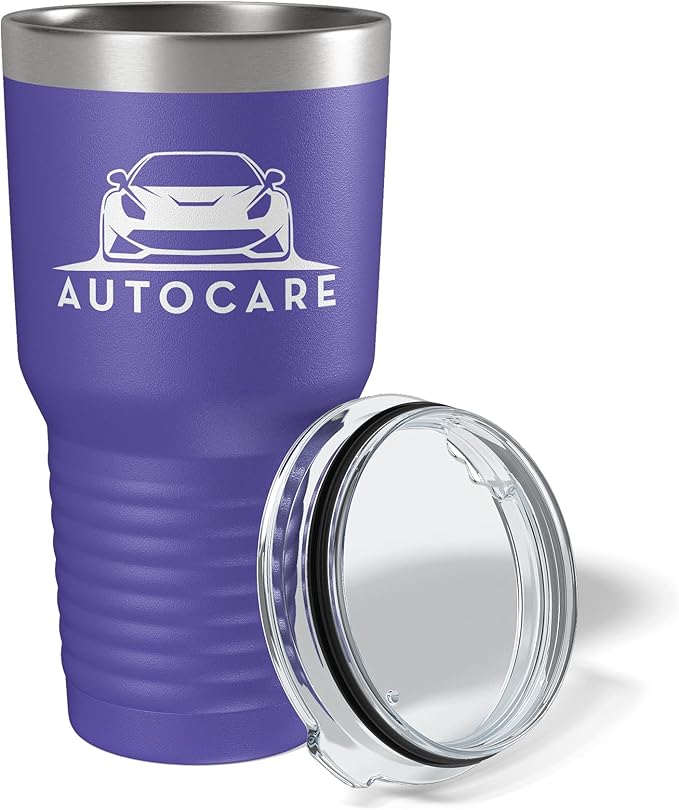 Personalized 30oz (17 Colors) Printed Insulated Stainless Steel Powder Coated Tumbler with Lid - Custom Bulk Promotional Items with your Logo - Bulk Company Small Business Party Favors (Purple)
