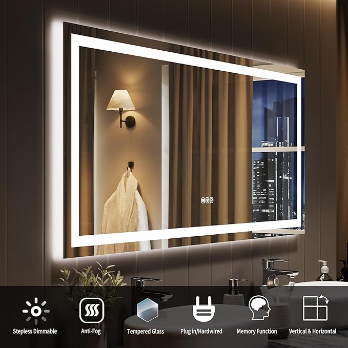 LED Bathroom Mirror 55 x 26 inch, Lighted Bathroom Vanity Mirror - Image 7