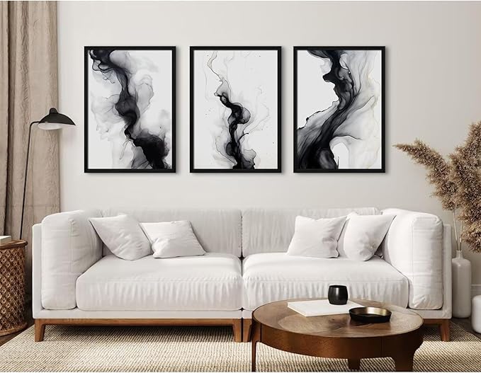 Black White Abstract Wall Art Decor Set of 3 Modern Wall Art Minimalist Canvas - Image 6