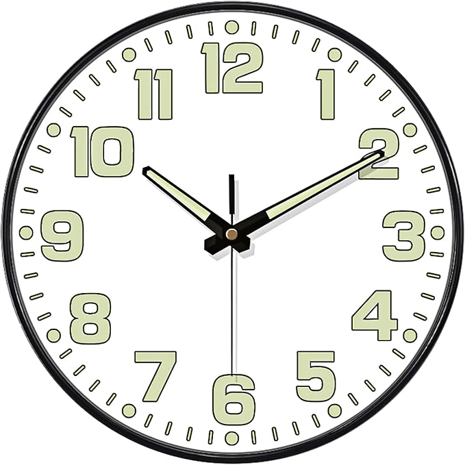12 Inch Silent Wall Clocks Battery Operated, Glow in The Dark Wall Clock by MABPEDO