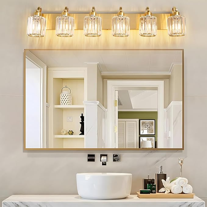 Modern Bathroom Vanity Light 6-Lights Brass Gold Vanity Light Crystal Wall - Image 2