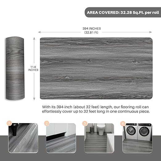 Wood Grain Peel and Stick Floor Tiles – 11.8” Width, Full Roll Length of 394" – - Image 3