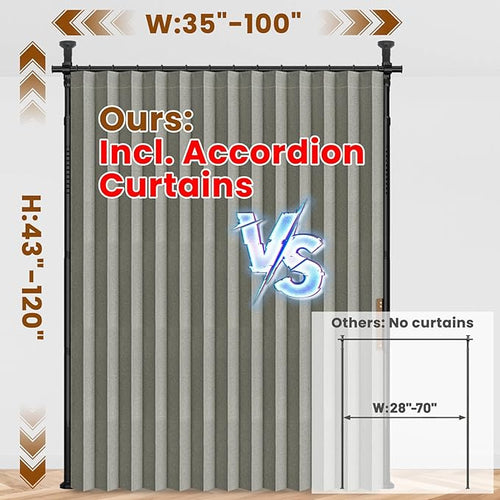 100% Blackout Room Divider Curtains Sets Grey W100 x L96 in 1 Panel No Drill - Image 2