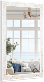 Tanmicoshomy 24 x 47 Inch White Rectangle Wall Mirror, Natual Shell Framed - Image 7