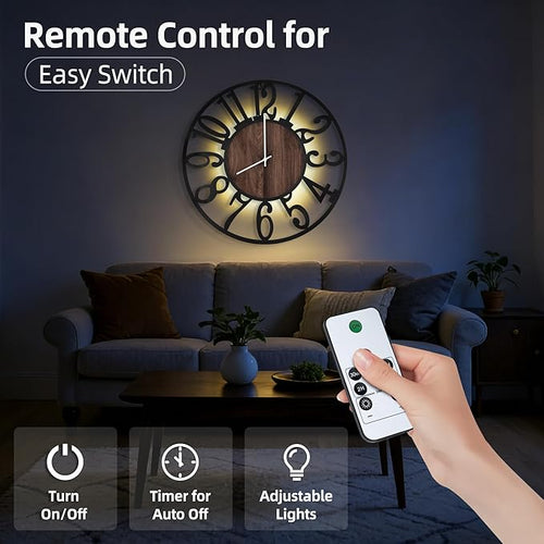 30'' Large Wall Clock with Adjustable Night Light, Glow in The Dark Decorative - Image 2