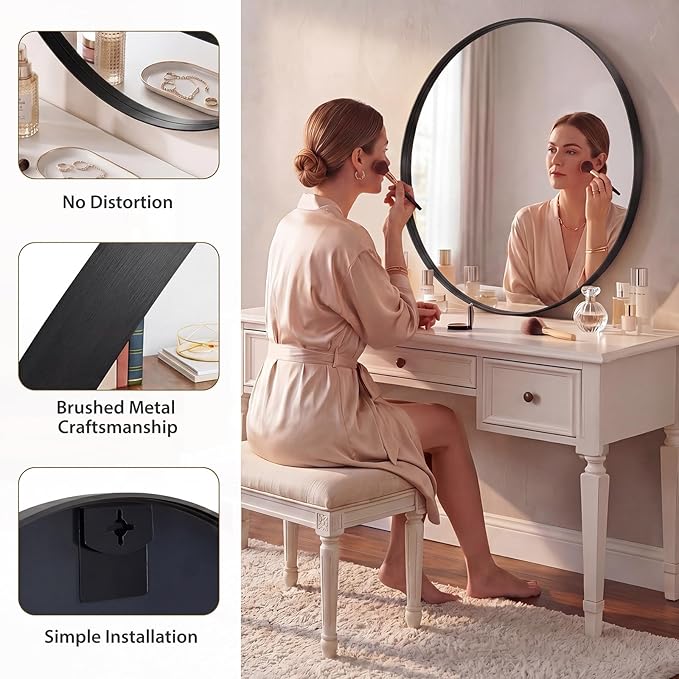 NEWBULIG 30-Inch Round Wall Mirror, Bathroom Wall Circle Mirror - Image 4