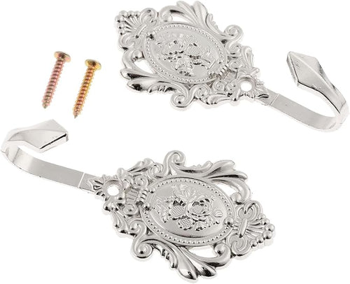 2Pcs Wall Hooks Silver Rose Pattern Carved Vintage Drapery Clothes Key Hook - Image 2