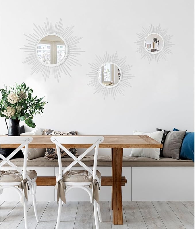 Sunburst Wall Mirror Spoked Home Circle Wall Art Mirror Classic Metal Modern - Image 6