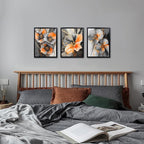 iKNOW FOTO 3 Piece Orange and Grey Abstract Flower Canvas Wall Art - Image 5