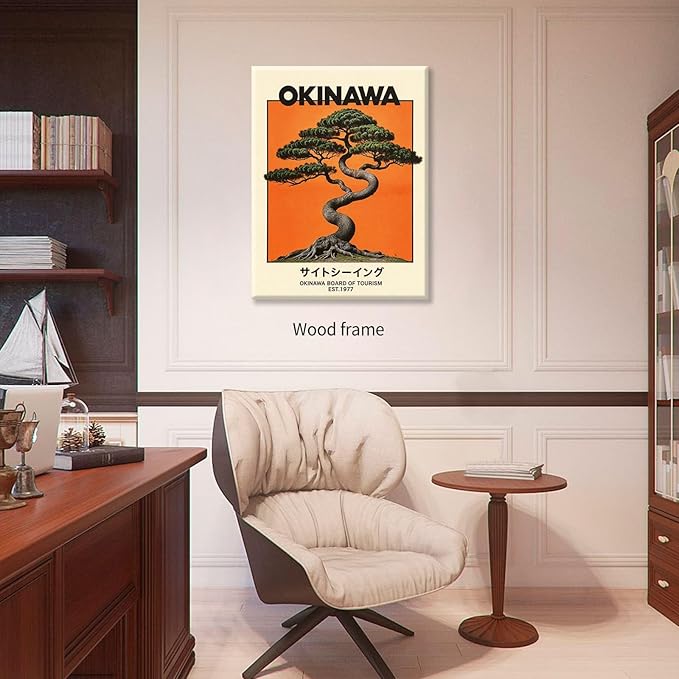 Japanese Framed Wall Art Okinawa Prints Vintage Japanese Bonsai Tree Picture - Image 5