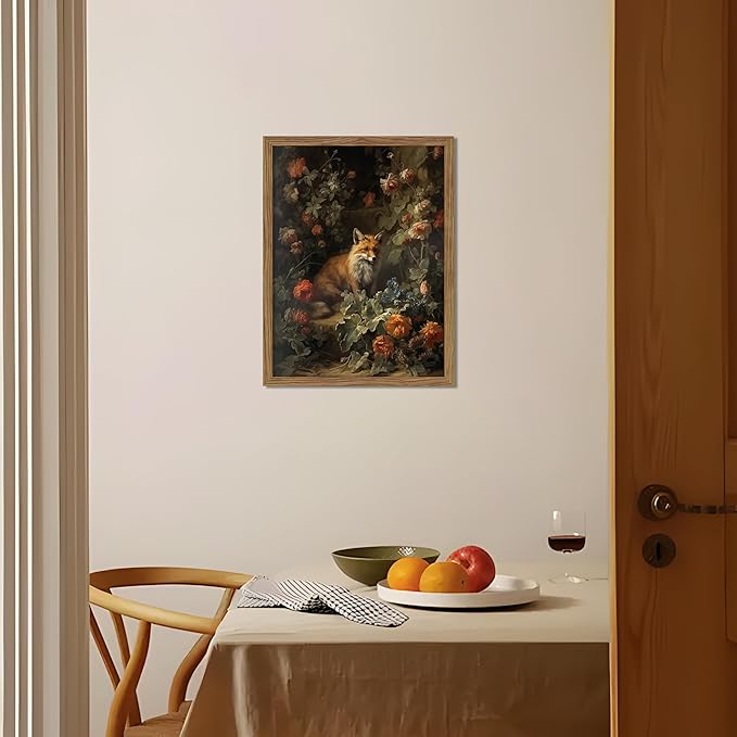 Vintage Fox Canvas Wall Art, Dark Academia Floral Decor, Nature Botanical - Image 2