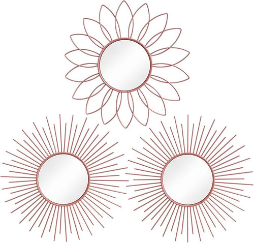 3 Pack Metal Mirrors for Wall Sunburst Wall Mirrors Home Décor Decorative by Uaussi