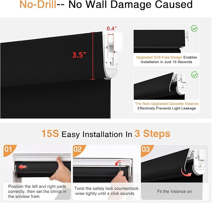 AOSKY No Drill Cordless Blackout Roller Shades - Image 4
